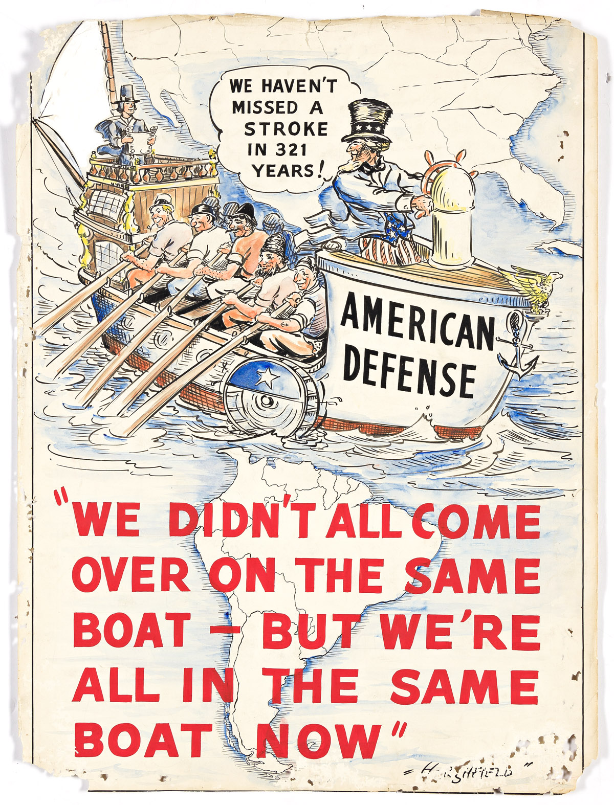 HARRY HERSHFIELD (1885-1974) Group of 4 poster designs commissioned by The National Brewing Company. (WORLD WAR II / PATRIOTISM)
